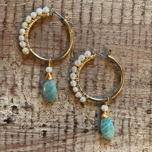 Pearl and blue stone earrings